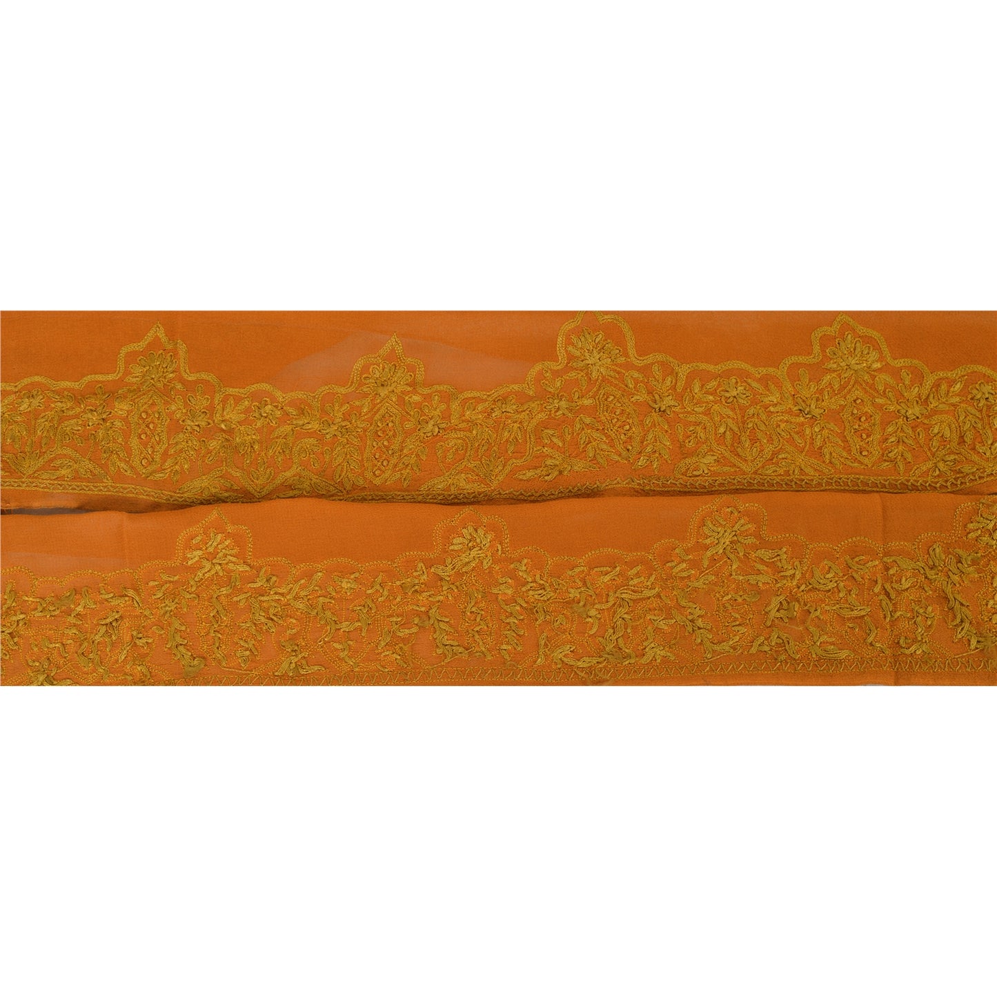 Sanskriti Vintage Sari Border Hand Embroidered 1 Yd Trim Sewing Orange Craft Lace