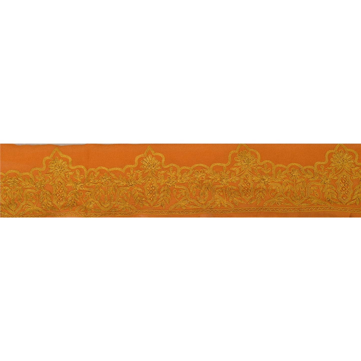 Sanskriti Vintage Sari Border Hand Embroidered 1 Yd Trim Sewing Orange Craft Lace