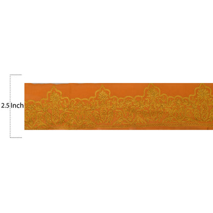 Sanskriti Vintage Sari Border Hand Embroidered 1 Yd Trim Sewing Orange Craft Lace