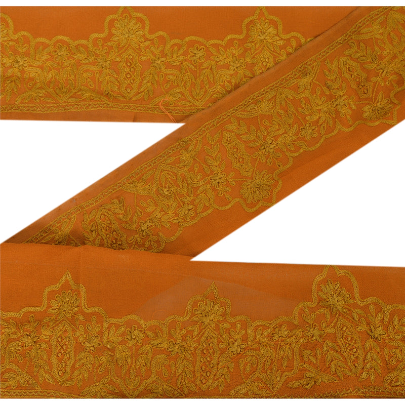 Sanskriti Vintage Sari Border Hand Embroidered 1 Yd Trim Sewing Orange Craft Lace
