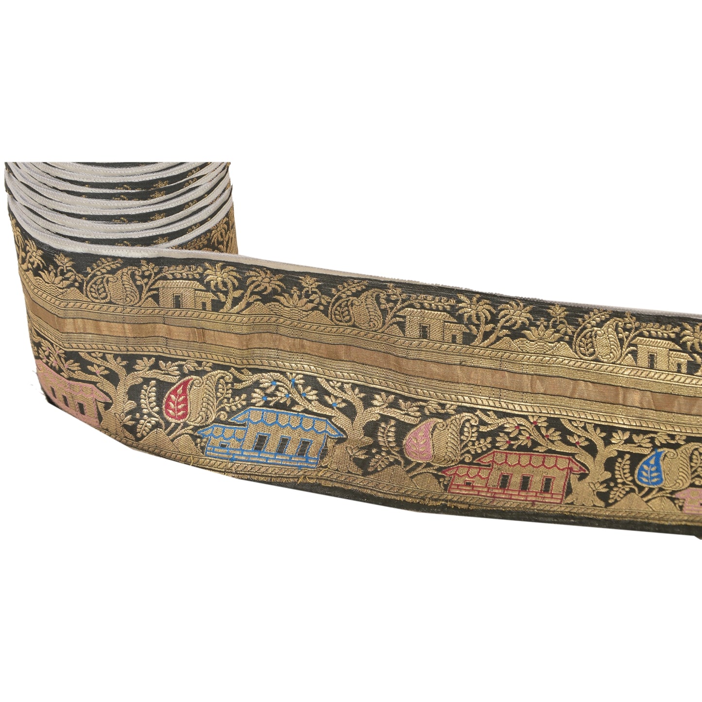 Sanskriti Vintage Sari Border Woven Brocade 1 Yd Trim Craft Sewing Black Lace