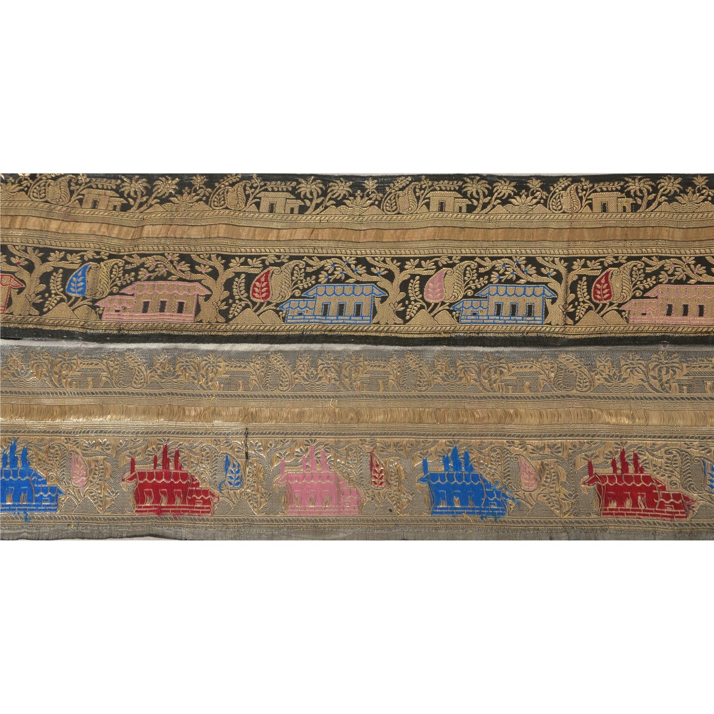 Sanskriti Vintage Sari Border Woven Brocade 1 Yd Trim Craft Sewing Black Lace