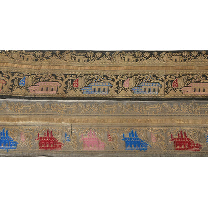 Sanskriti Vintage Sari Border Woven Brocade 1 Yd Trim Craft Sewing Black Lace