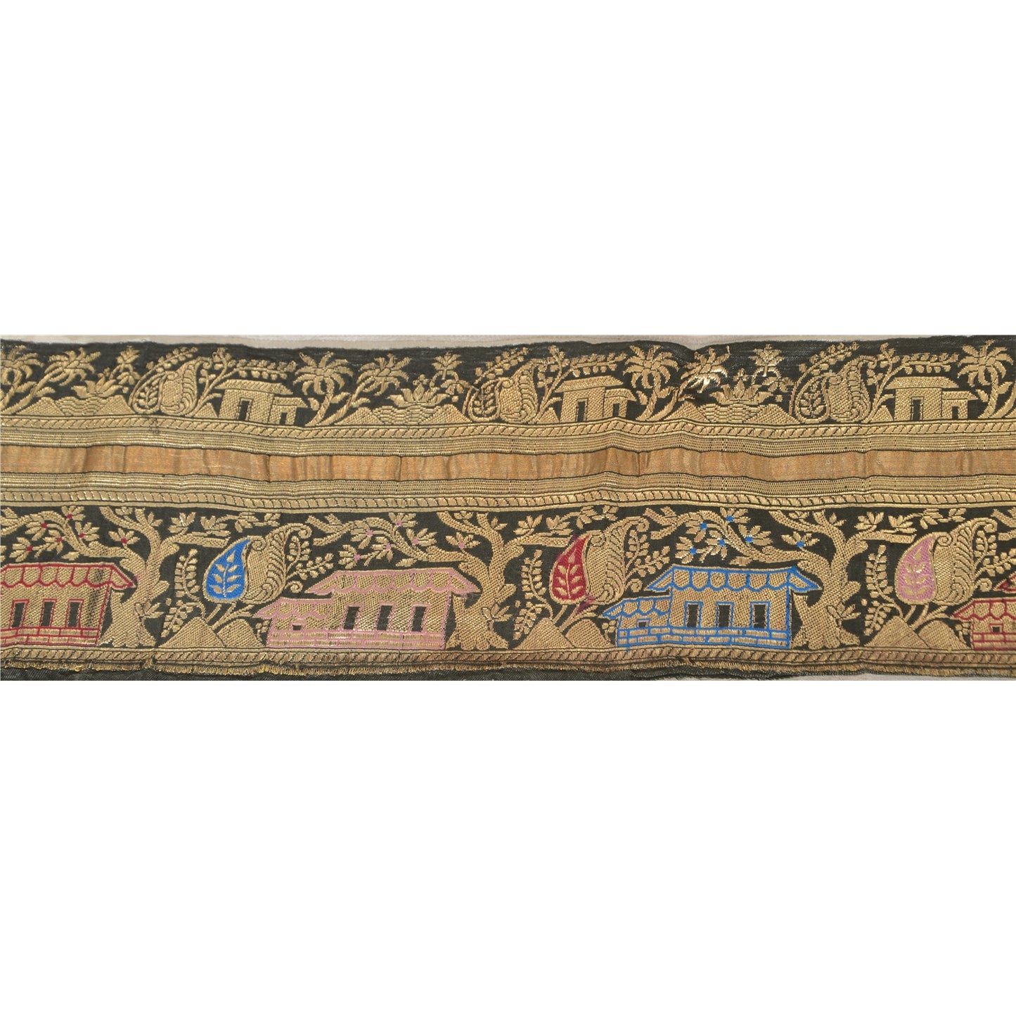 Sanskriti Vintage Sari Border Woven Brocade 1 Yd Trim Craft Sewing Black Lace