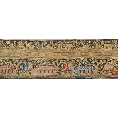 Sanskriti Vintage Sari Border Woven Brocade 1 Yd Trim Craft Sewing Black Lace