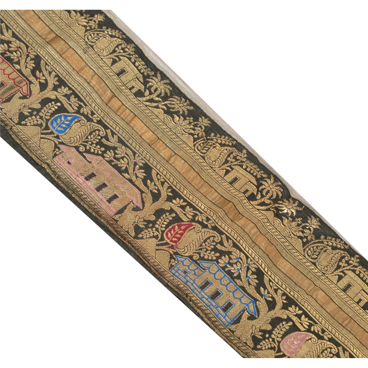 Sanskriti Vintage Sari Border Woven Brocade 1 Yd Trim Craft Sewing Black Lace