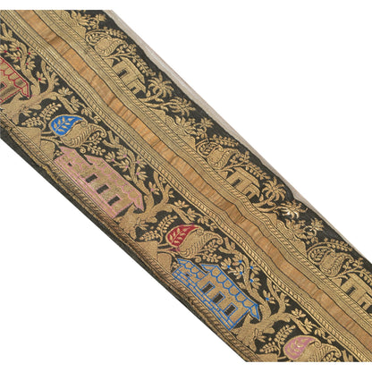 Sanskriti Vintage Sari Border Woven Brocade 1 Yd Trim Craft Sewing Black Lace