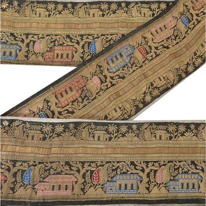 Sanskriti Vintage Sari Border Woven Brocade 1 Yd Trim Craft Sewing Black Lace