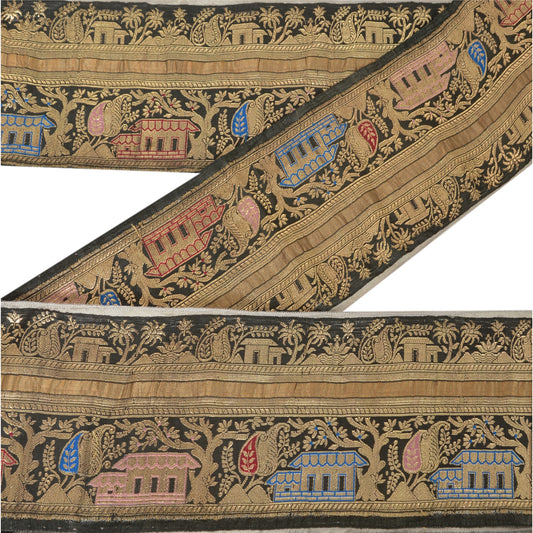 Sanskriti Vintage Sari Border Woven Brocade 1 Yd Trim Craft Sewing Black Lace