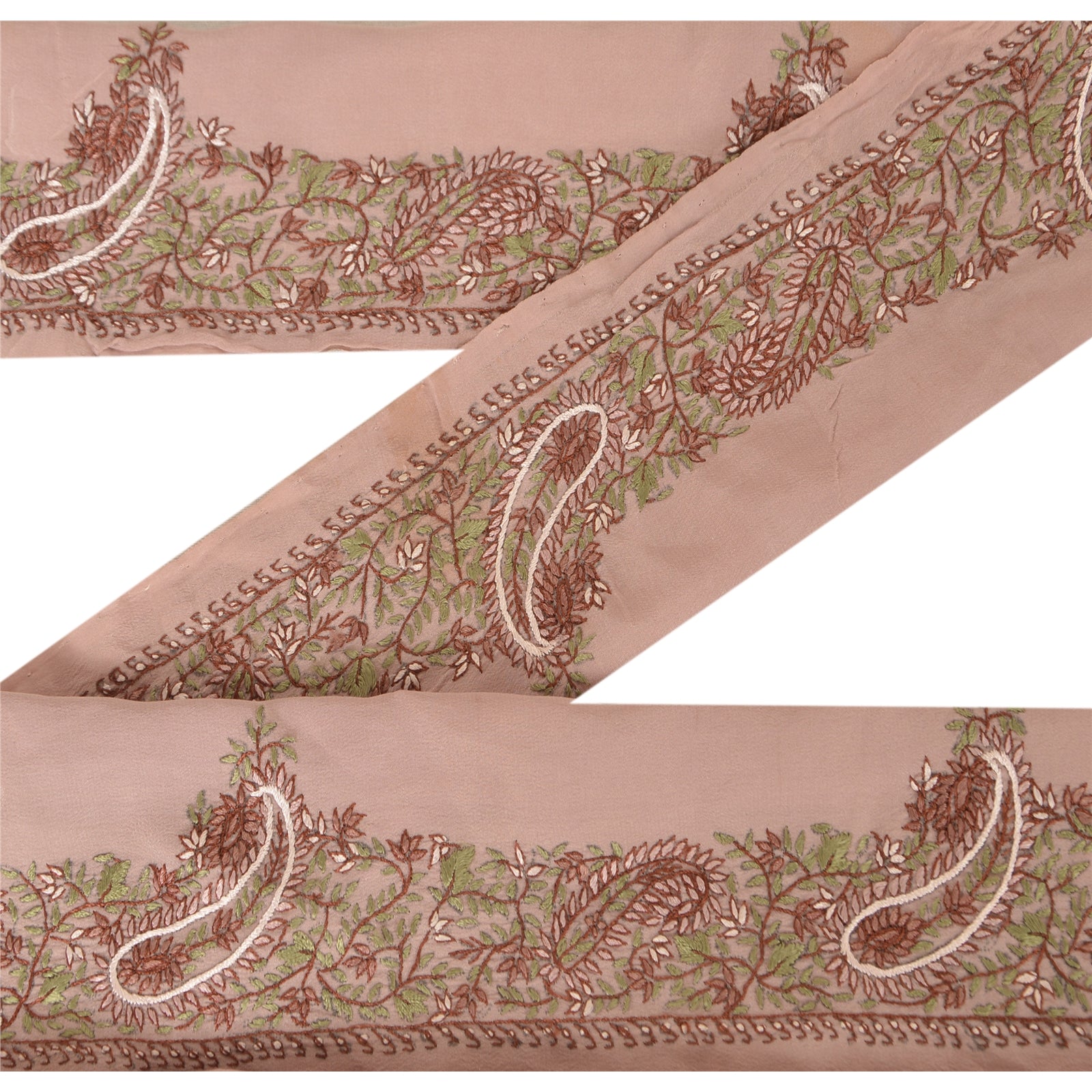 Sanskriti Vintage Sozni Embroidered Sari Border: Pink Crepe Silk Trim, 1 Yard
