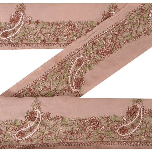 Sanskriti Vintage Sari Border Hand Embroidered Sozni 1 Yd Trim Pink Decor Lace