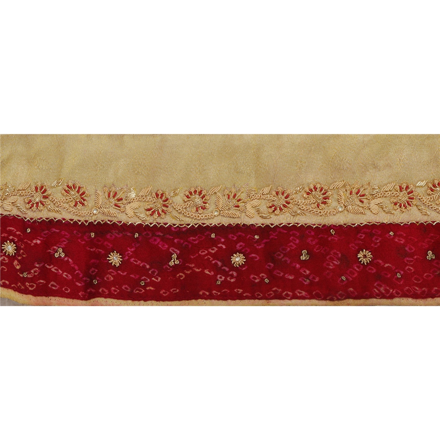 Sanskriti Vintage Sari Bandhani Border Hand Beaded 1 Yd Trim Sewing Craft Lace
