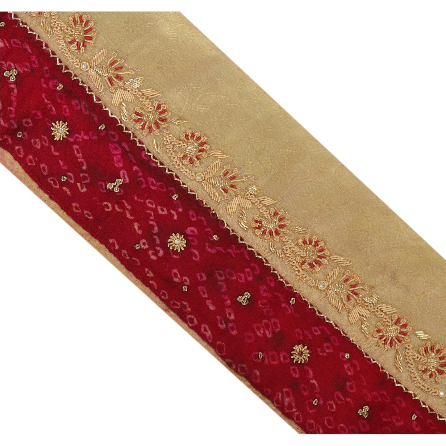 Sanskriti Vintage Sari Bandhani Border Hand Beaded 1 Yd Trim Sewing Craft Lace