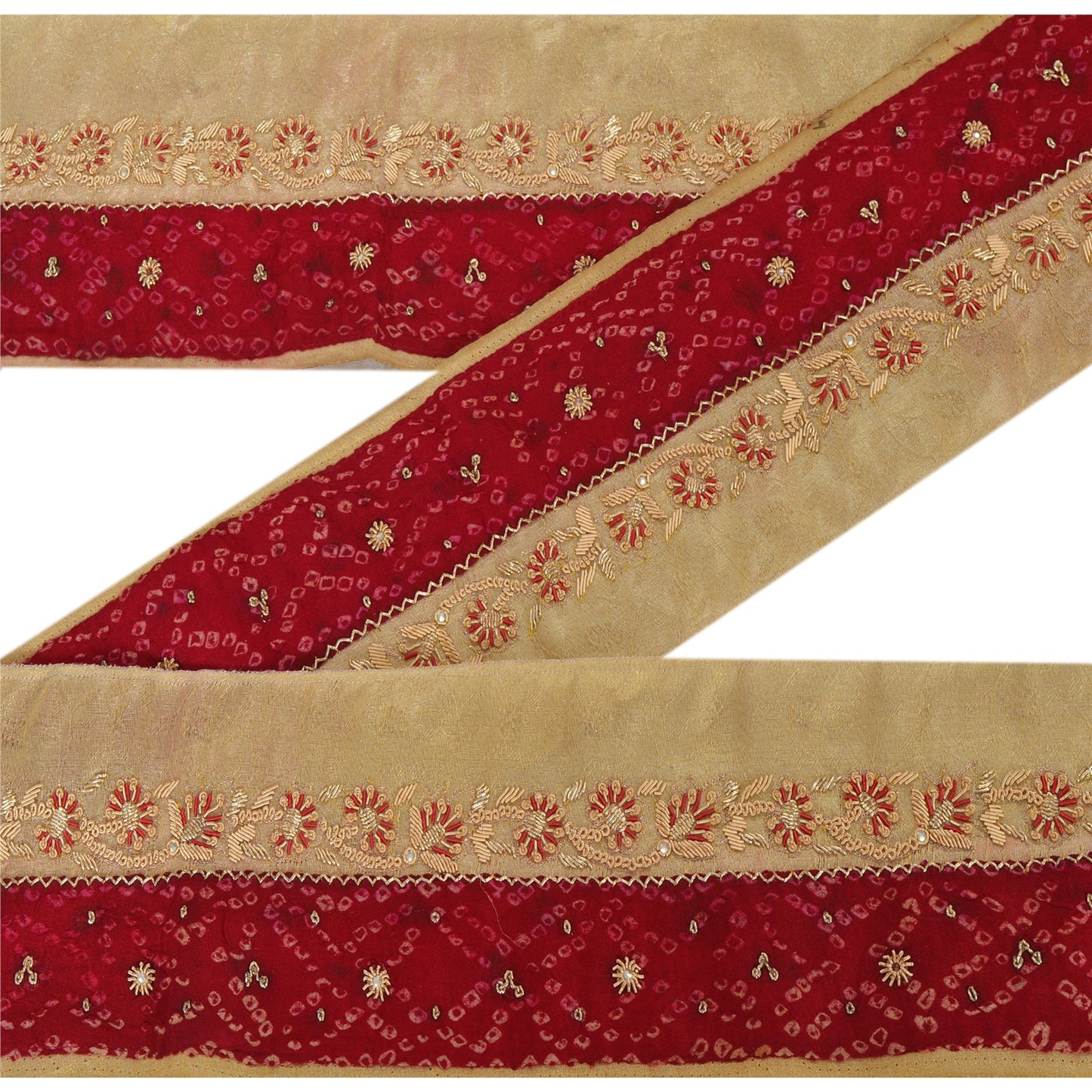 Sanskriti Vintage Sari Bandhani Border Hand Beaded 1 Yd Trim Sewing Craft Lace