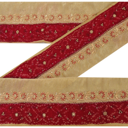 Sanskriti Vintage Sari Bandhani Border Hand Beaded 1 Yd Trim Sewing Craft Lace