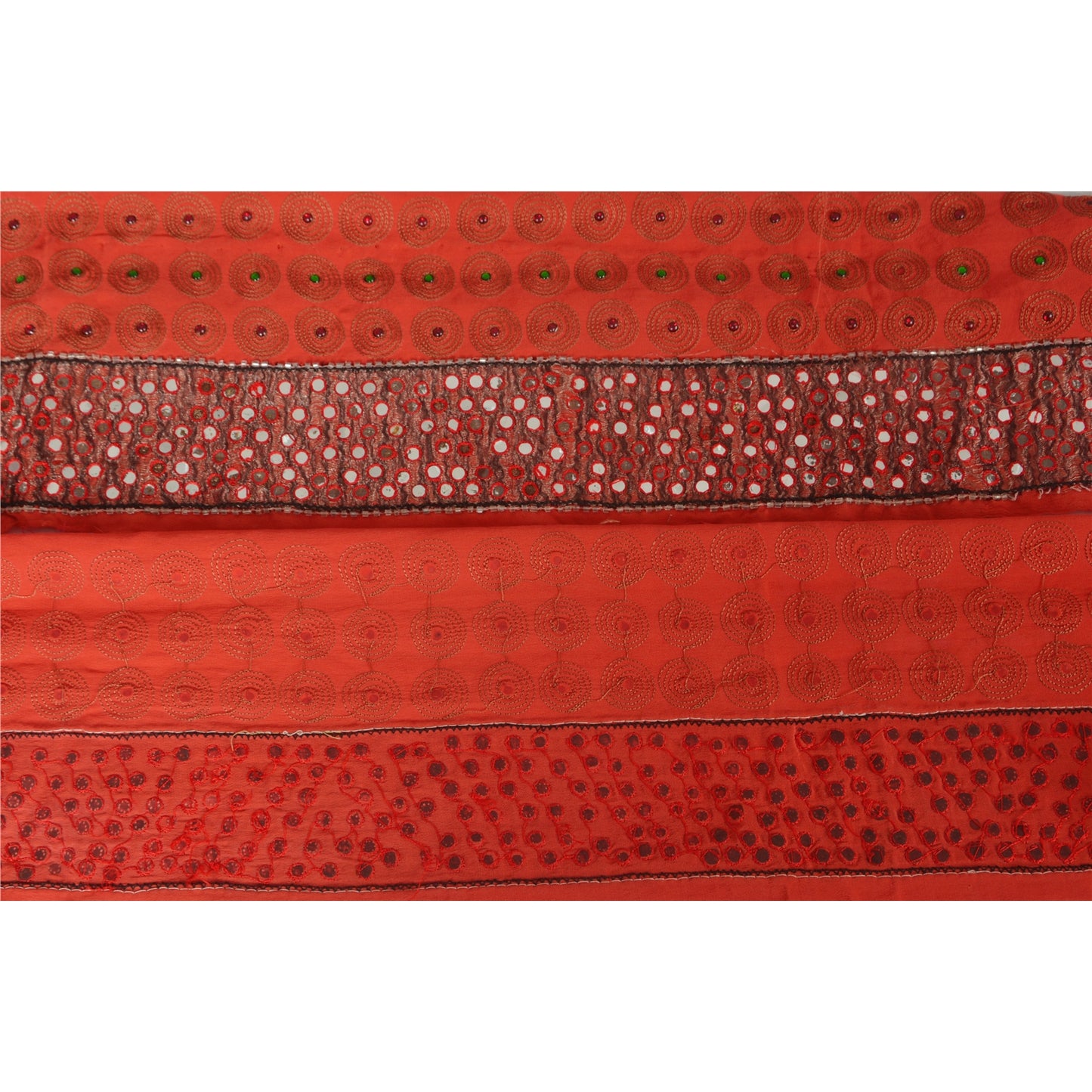 Sanskriti Vintage Sari Border Hand Beaded 1 Yd Indian Trim Sewing Mirror Lace