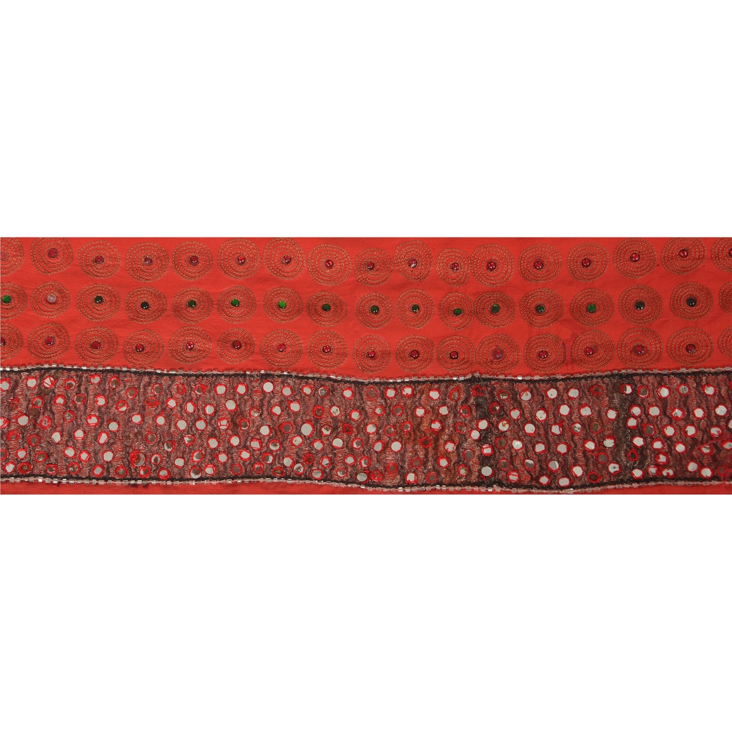 Sanskriti Vintage Sari Border Hand Beaded 1 Yd Indian Trim Sewing Mirror Lace