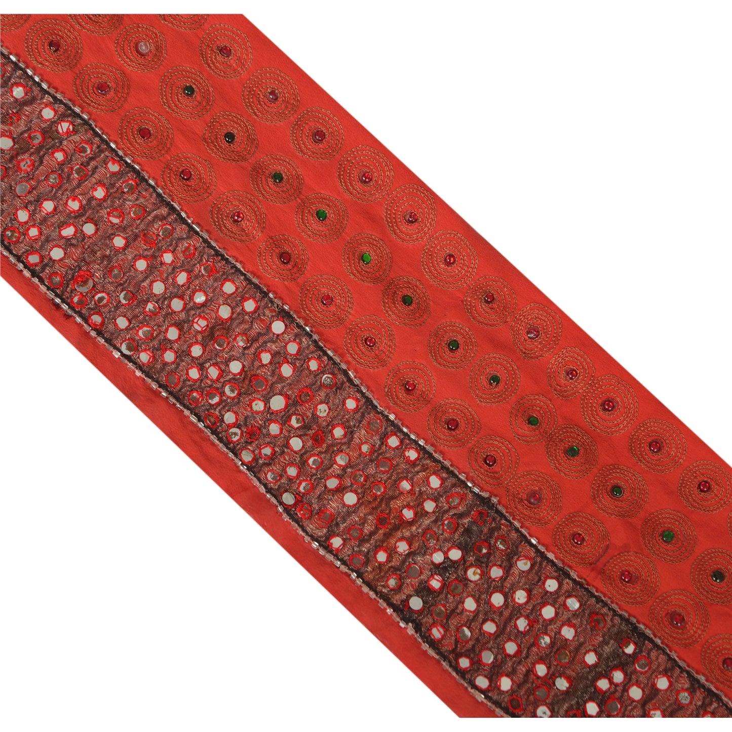 Sanskriti Vintage Sari Border Hand Beaded 1 Yd Indian Trim Sewing Mirror Lace