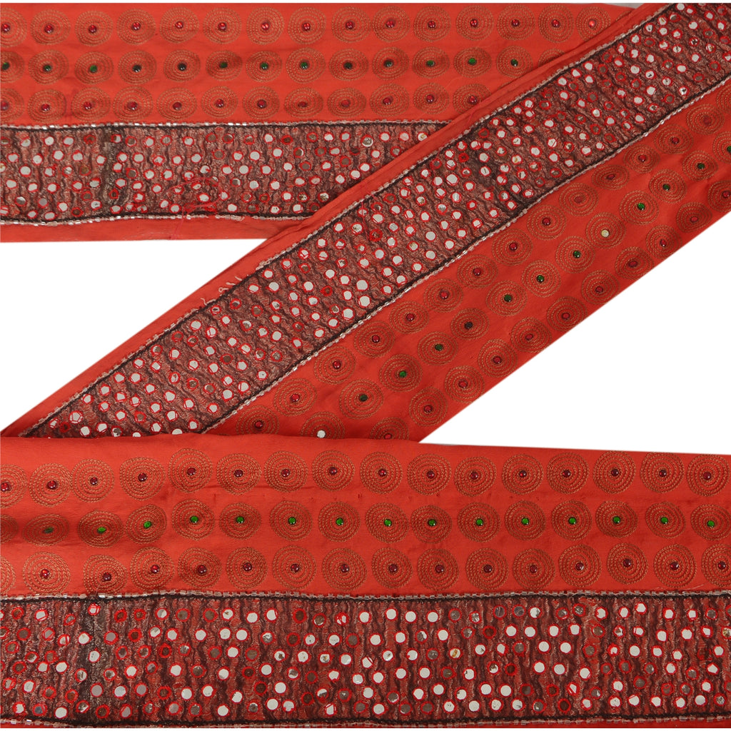 Sanskriti Vintage Sari Border Hand Beaded 1 Yd Indian Trim Sewing Mirror Lace