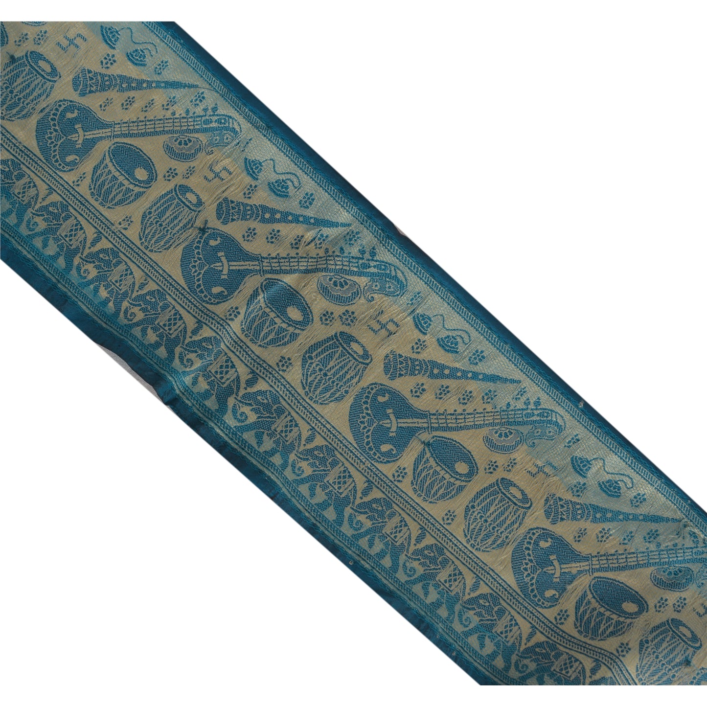 Sanskriti Vintage Sari Border Woven Baluchari 1 Yd Indian Trim Sewing Blue Lace