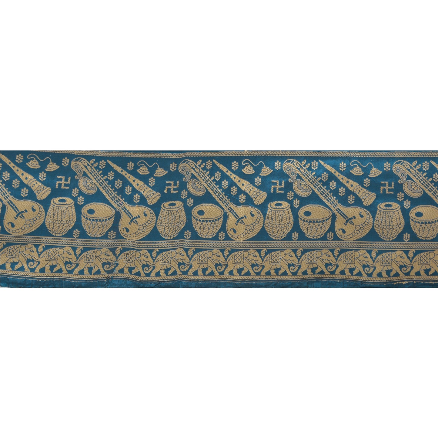 Sanskriti Vintage Sari Border Woven Baluchari 1 Yd Indian Trim Sewing Blue Lace