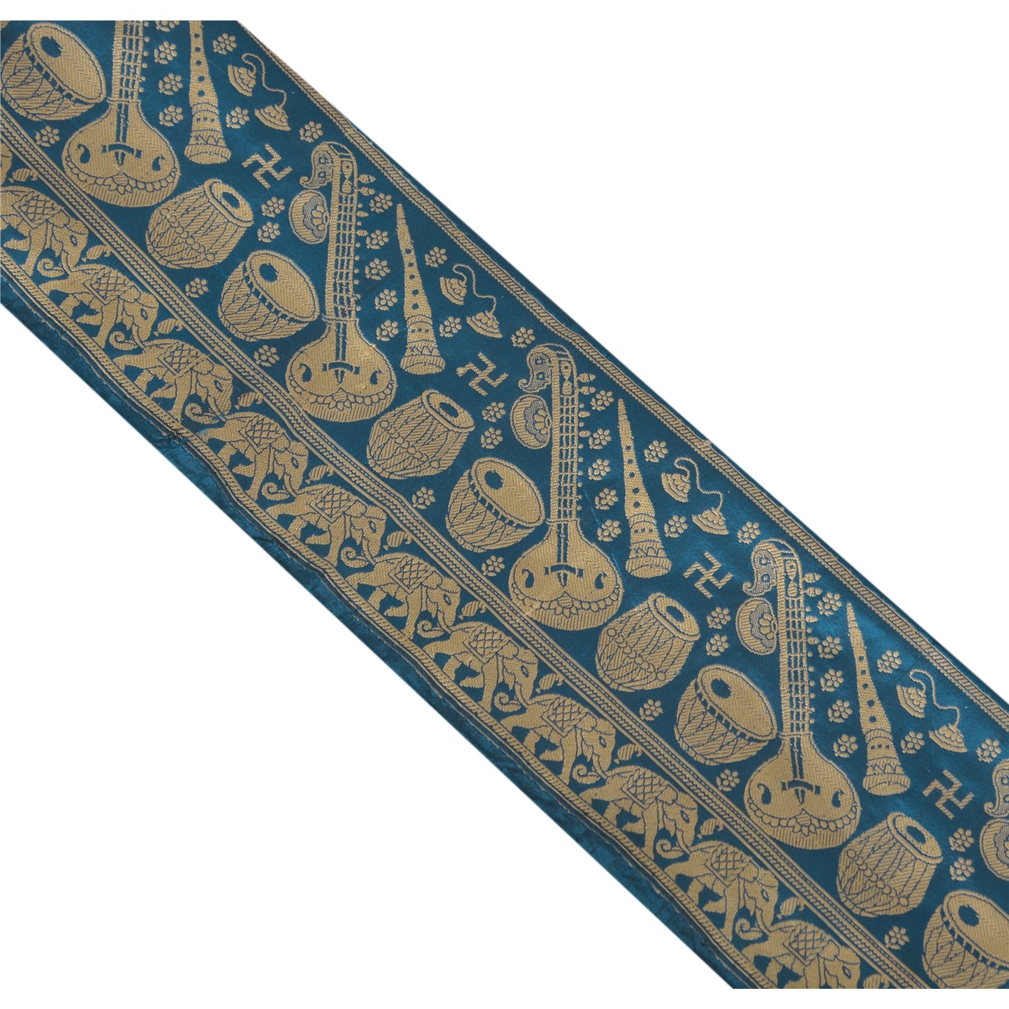 Sanskriti Vintage Sari Border Woven Baluchari 1 Yd Indian Trim Sewing Blue Lace