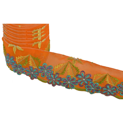 Sanskriti Vintage Sari Border Hand Embroidered 1Yd Trim Sewing Orange Craft Lace