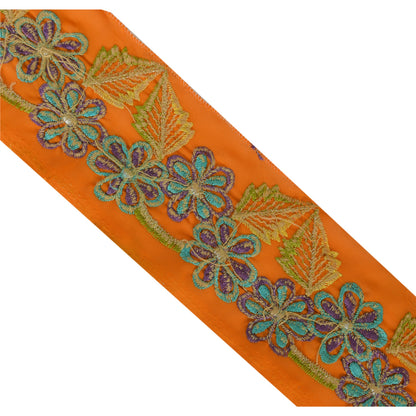 Sanskriti Vintage Sari Border Hand Embroidered 1Yd Trim Sewing Orange Craft Lace
