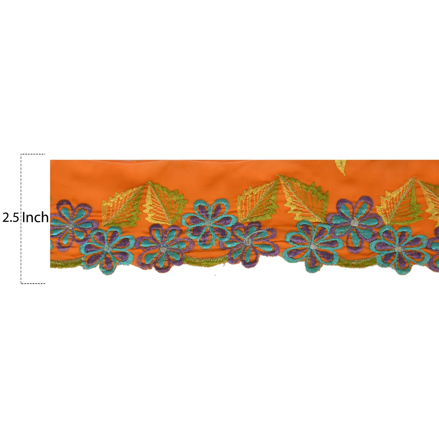 Sanskriti Vintage Sari Border Hand Embroidered 1Yd Trim Sewing Orange Craft Lace