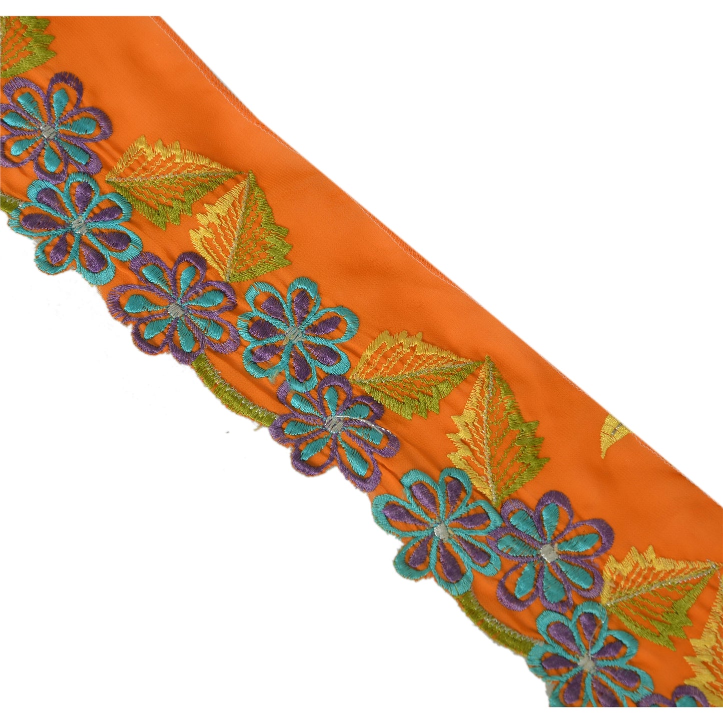 Sanskriti Vintage Sari Border Hand Embroidered 1Yd Trim Sewing Orange Craft Lace