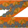 Sanskriti Vintage Sari Border Hand Embroidered 1Yd Trim Sewing Orange Craft Lace