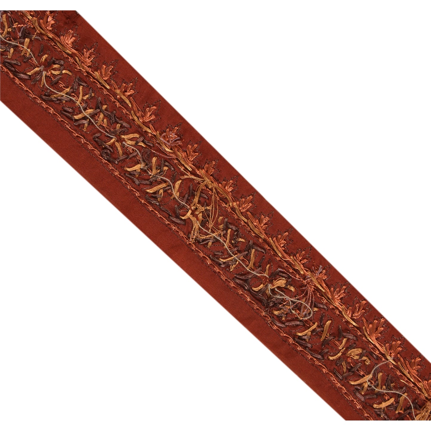 Sanskriti Vintage Sari Border Hand Beaded 1 Yd Trim Ribbon Orange Craft Lace