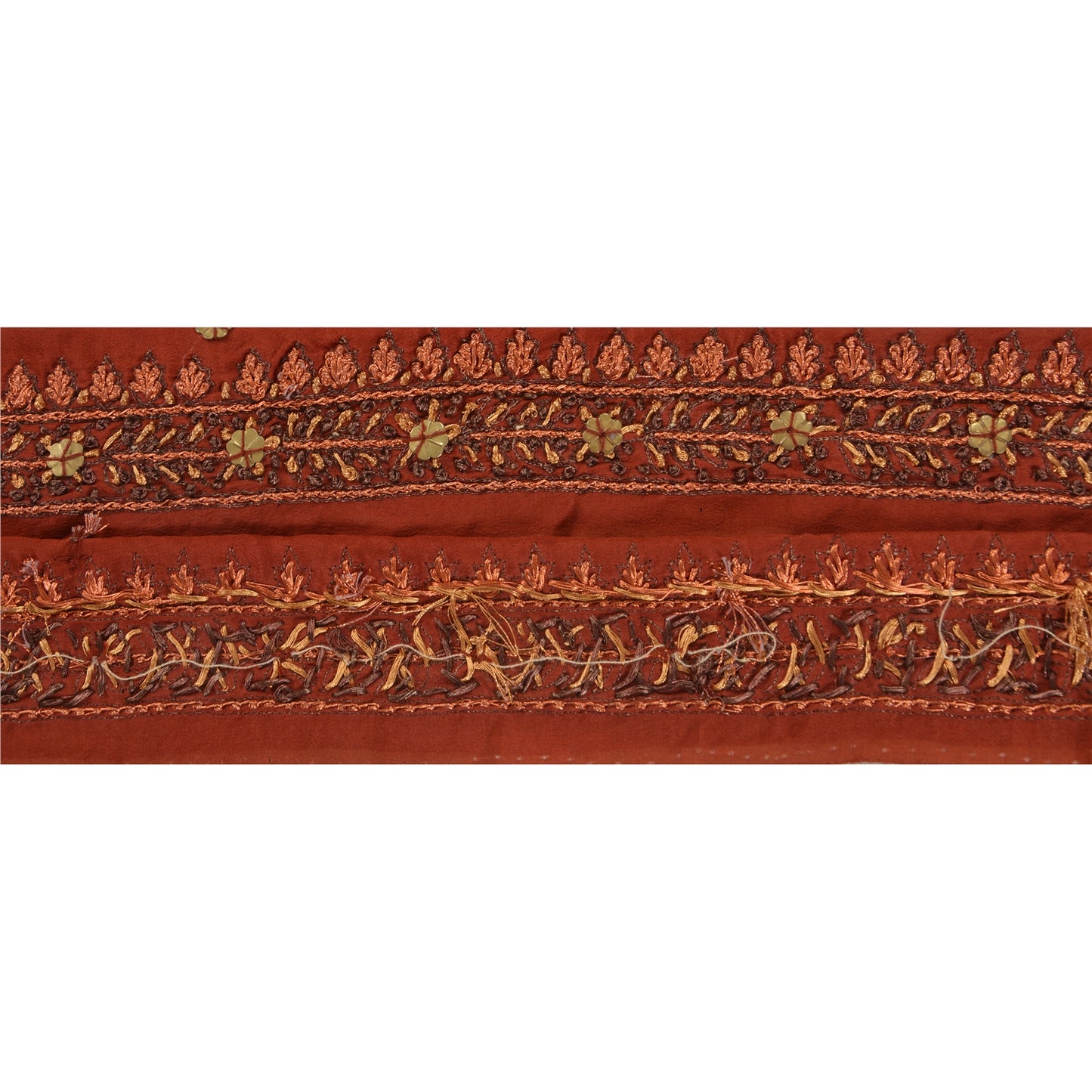 Sanskriti Vintage Sari Border Hand Beaded 1 Yd Trim Ribbon Orange Craft Lace