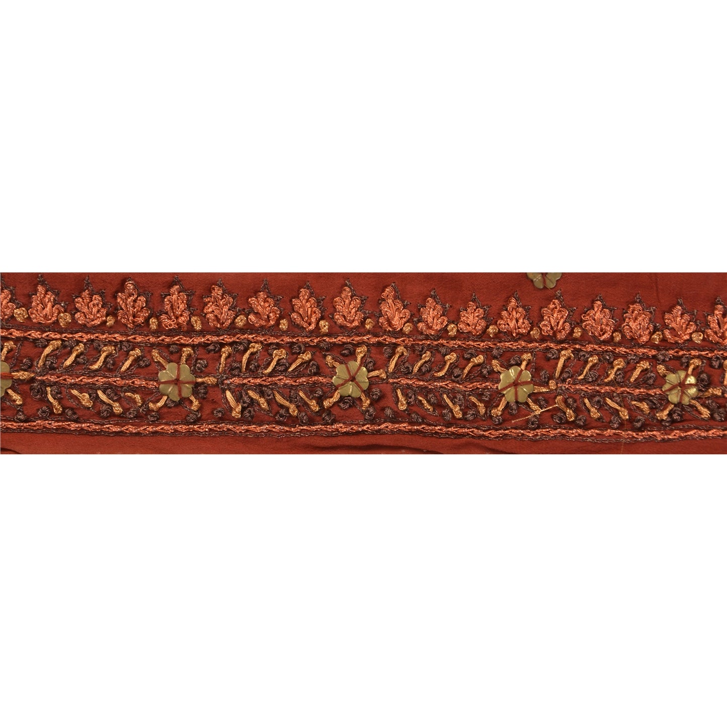 Sanskriti Vintage Sari Border Hand Beaded 1 Yd Trim Ribbon Orange Craft Lace