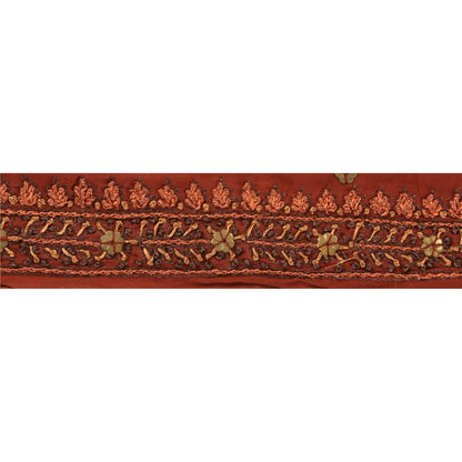 Sanskriti Vintage Sari Border Hand Beaded 1 Yd Trim Ribbon Orange Craft Lace
