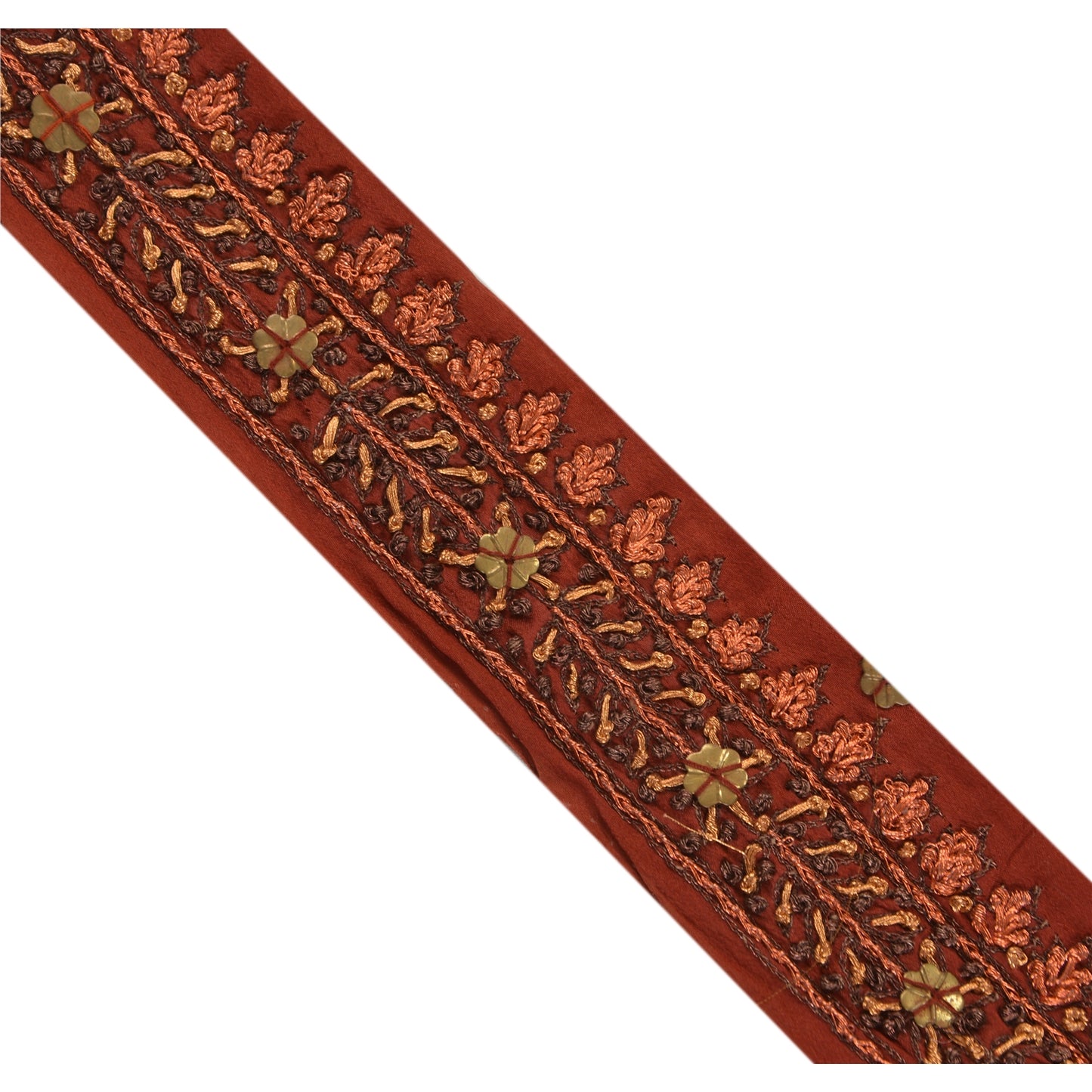 Sanskriti Vintage Sari Border Hand Beaded 1 Yd Trim Ribbon Orange Craft Lace