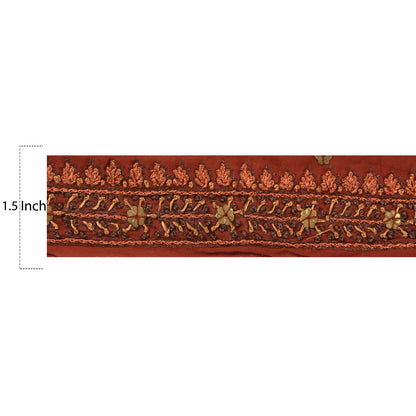Sanskriti Vintage Sari Border Hand Beaded 1 Yd Trim Ribbon Orange Craft Lace