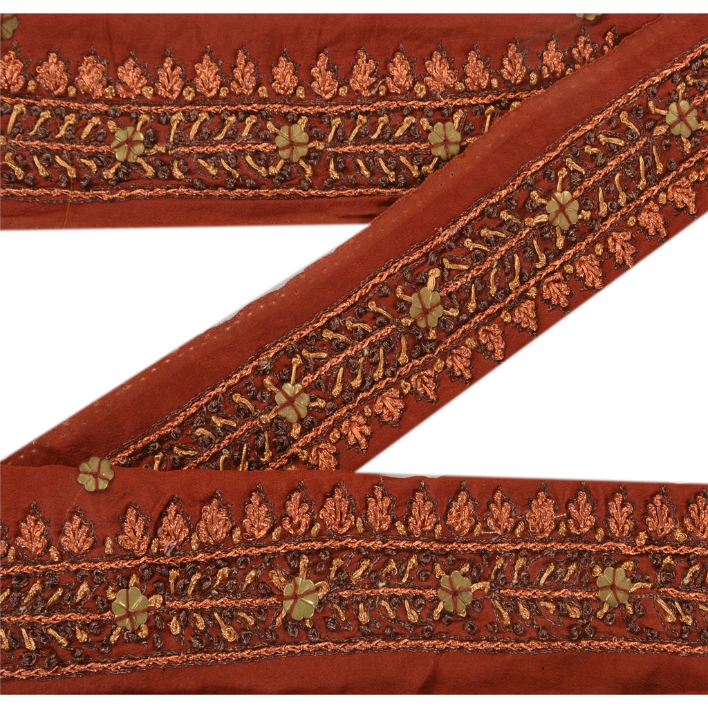 Sanskriti Vintage Sari Border Hand Beaded 1 Yd Trim Ribbon Orange Craft Lace