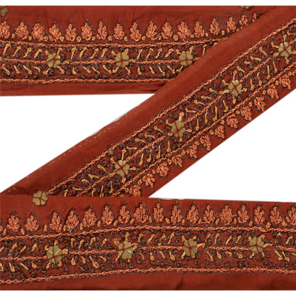 Sanskriti Vintage Sari Border Hand Beaded 1 Yd Trim Ribbon Orange Craft Lace