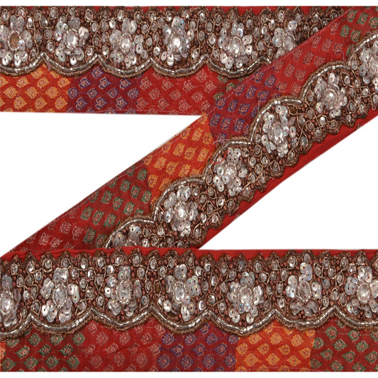 Sanskriti Vintage Sari Border Hand Beaded 1 Yd Craft Trim Dã©Cor Ribbon Red Lace