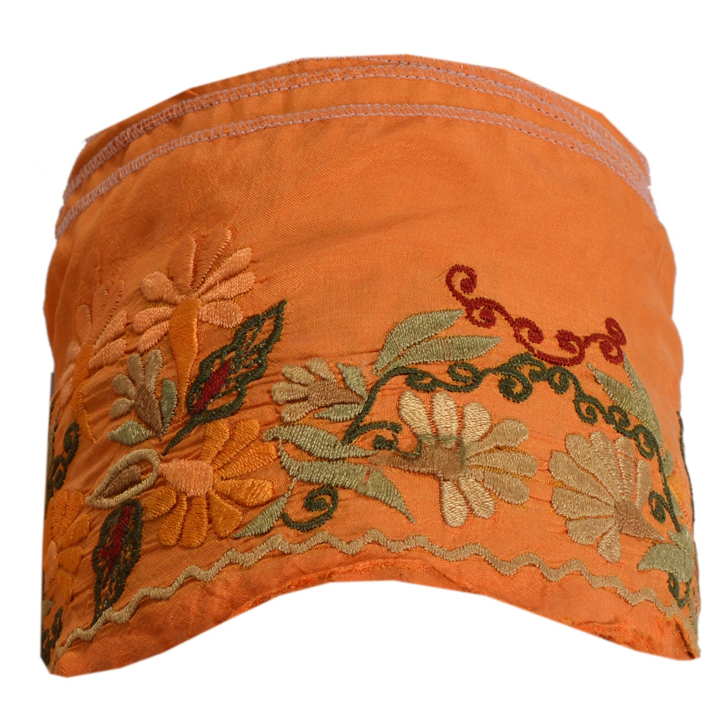 Sanskriti Vintage Sari Sarees Border Embroidered 1 YD Trim Orange Pure Silk Lace