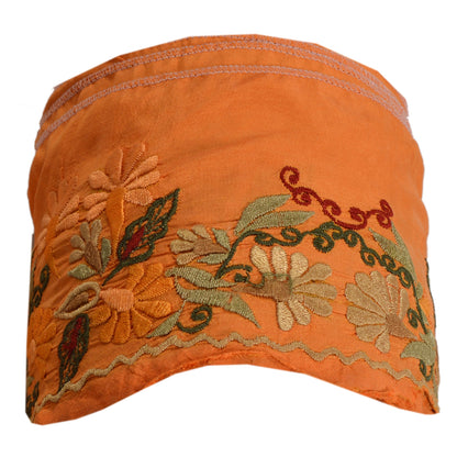 Sanskriti Vintage Sari Sarees Border Embroidered 1 YD Trim Orange Pure Silk Lace