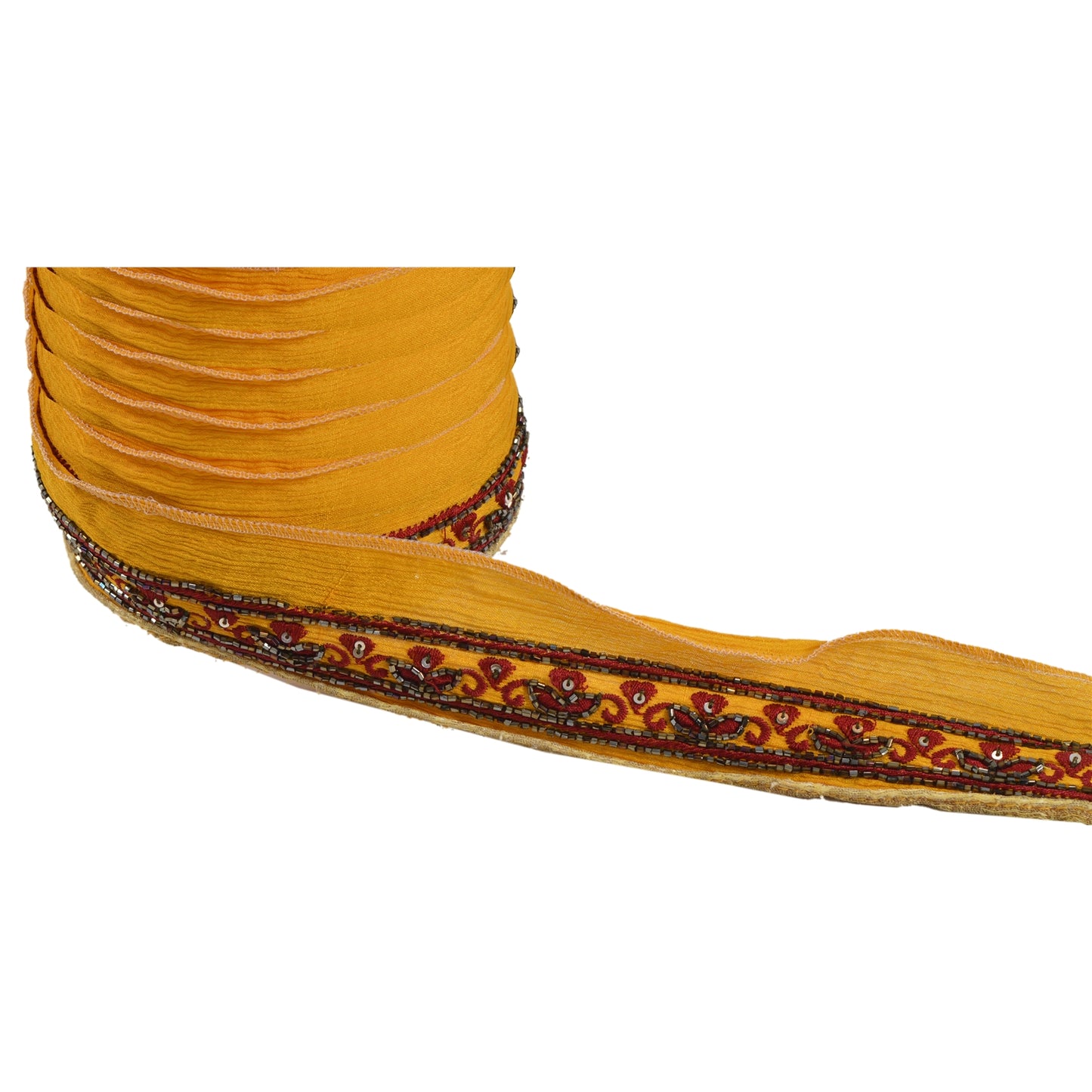 Sanskriti Vintage Sari Border Hand Beaded 1 Yd Indian Trim Sewing Yellow Lace