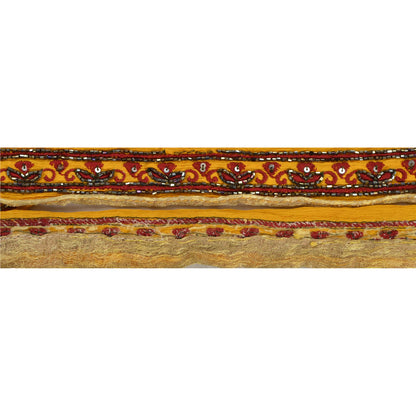 Sanskriti Vintage Sari Border Hand Beaded 1 Yd Indian Trim Sewing Yellow Lace