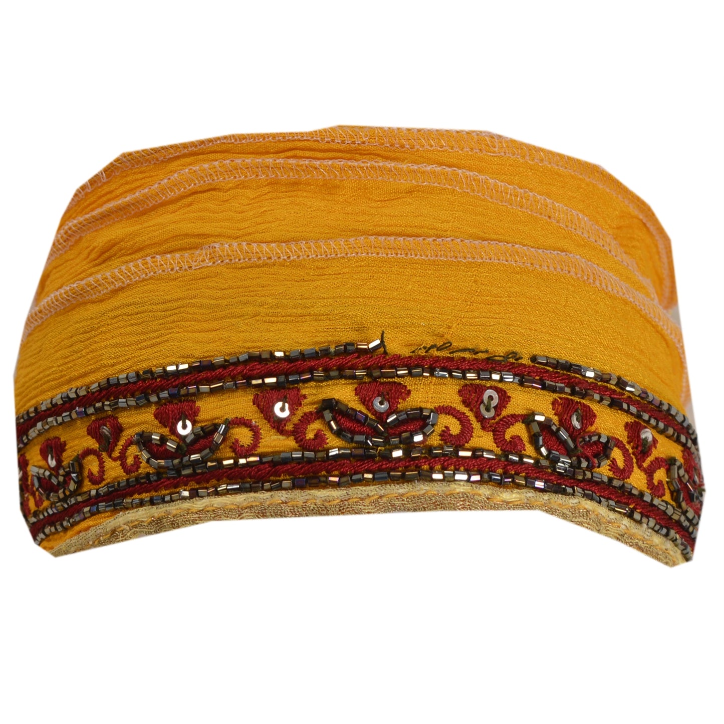 Sanskriti Vintage Sari Border Hand Beaded 1 Yd Indian Trim Sewing Yellow Lace