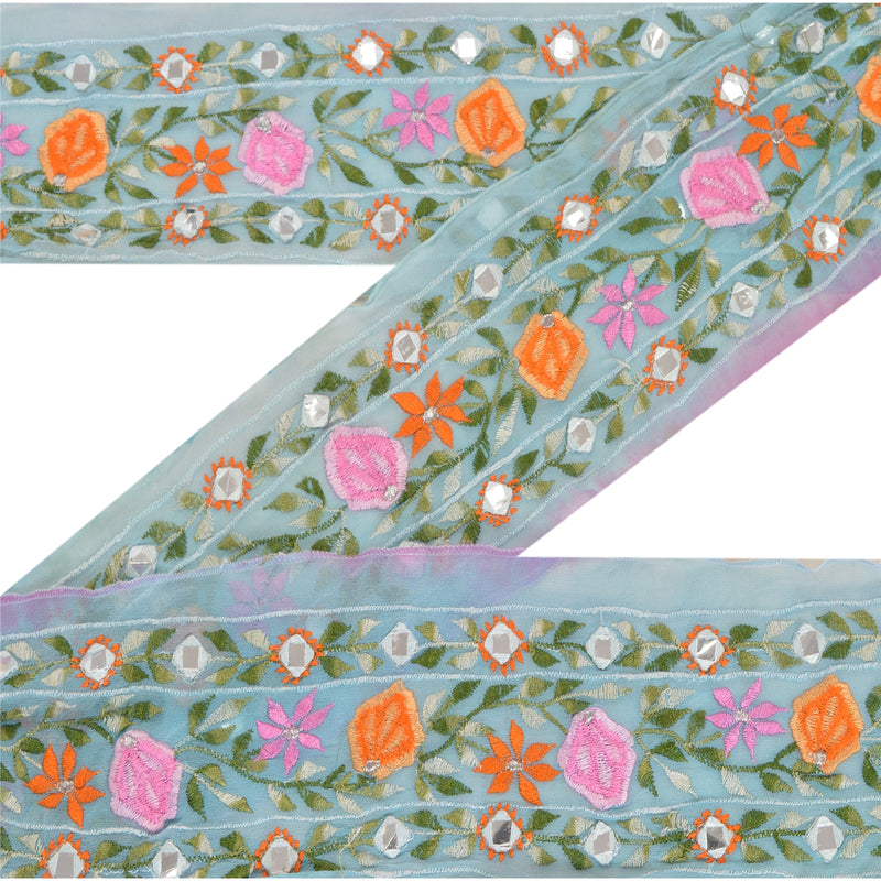 Sanskriti Vintage Sari Border Embroidered 1 Yd Trim Sewing Blue Craft Decor Lace
