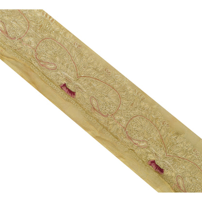 Sanskriti Vintage Sari Border Hand Beaded 1 Yd Craft Trim Sewing Cream Zari Lace