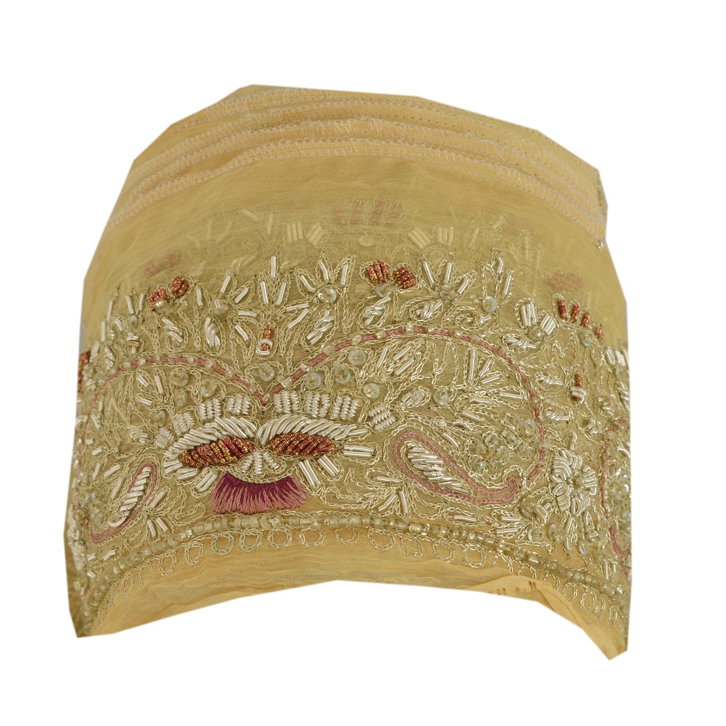 Sanskriti Vintage Sari Border Hand Beaded 1 Yd Craft Trim Sewing Cream Zari Lace