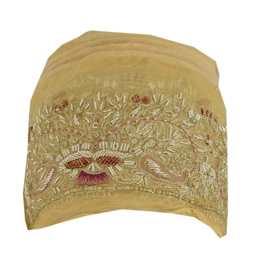 Sanskriti Vintage Sari Border Hand Beaded 1 Yd Craft Trim Sewing Cream Zari Lace