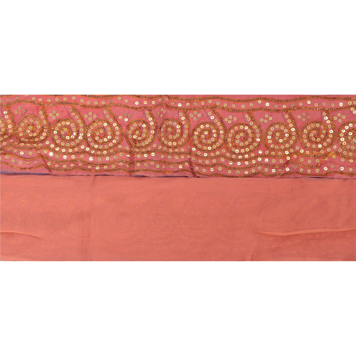 Sanskriti Vintage Pink Sari Border Hand Beaded Indian Craft Trim 1Yd Sewing Lace
